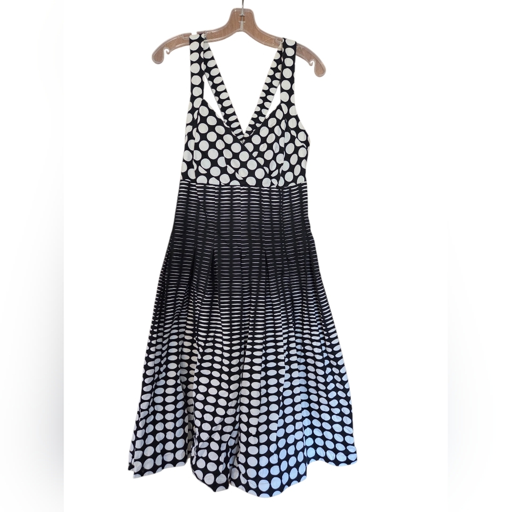 Dana Buchman Midi Dress Black/White Polka Dot  Halter Top Size 12